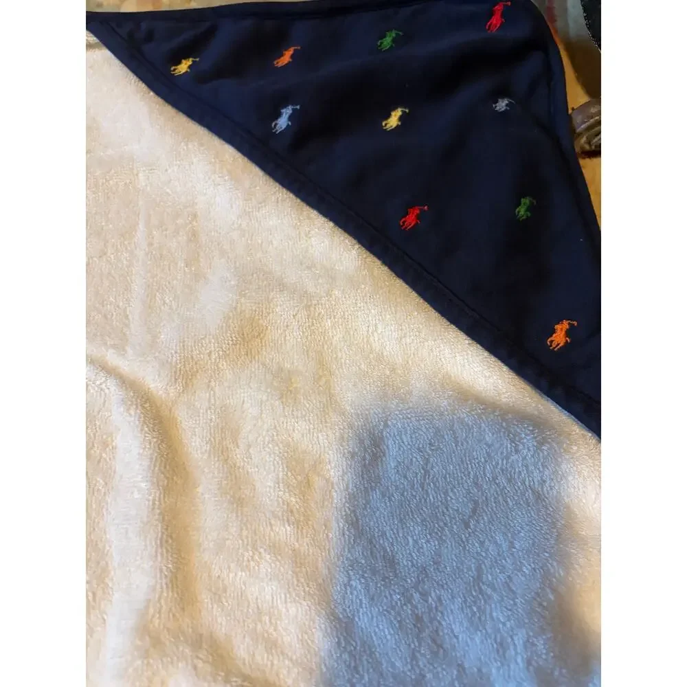 Ralph Lauren Terry Cotton Hooded Towel Baby Bath Polo Logo Blue White